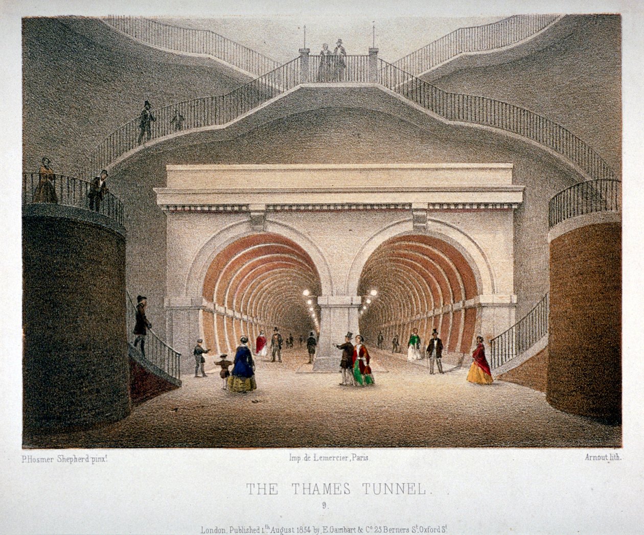 Vista da entrada para o Túnel do Tamisa, Londres, 1854 de Jules Louis Arnout