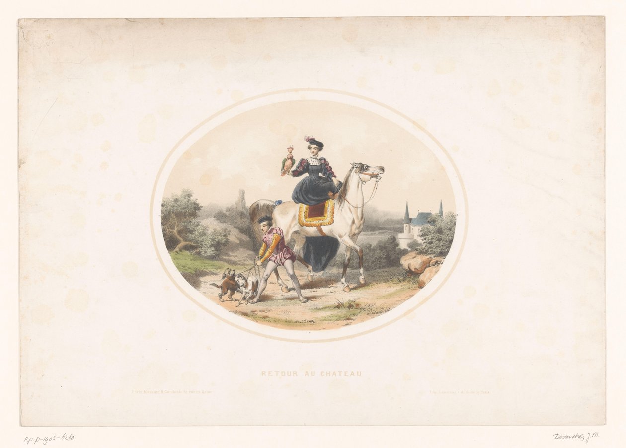 Nobre mulher com falcão a cavalo
Retour au château (título sobre o objecto) de Jules Marie Desandre