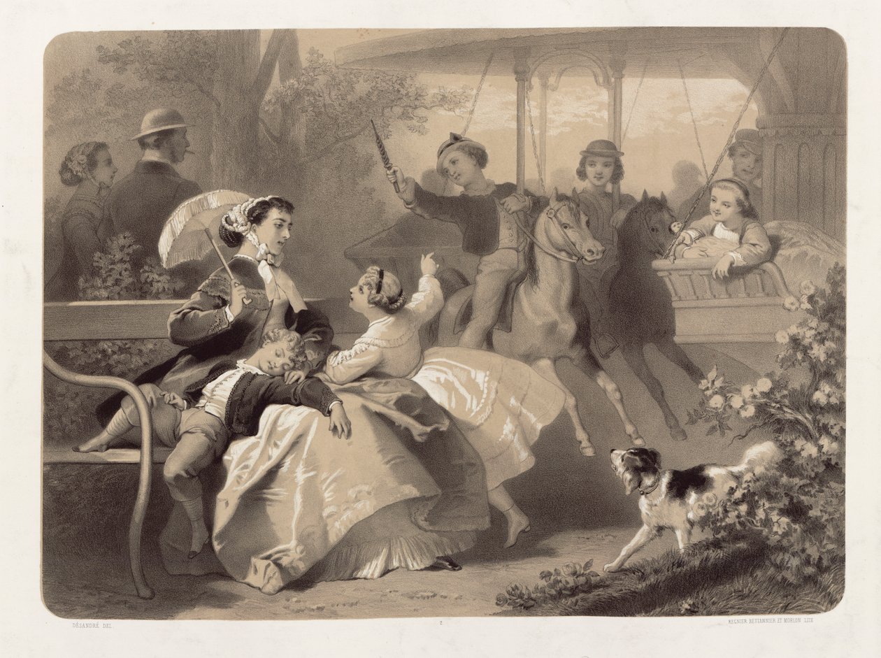 O carrossel em Saint-Cloud, gravado por Regnier, Bettanier e Anthony Morlon (1834-1914) de Jules Marie Desandre