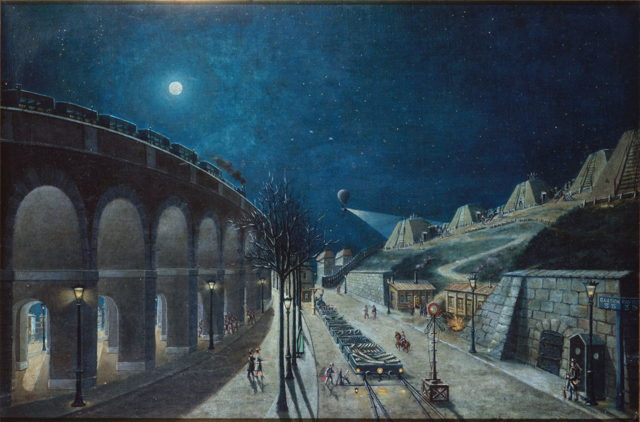 Viaduto de Point-du-Jour e Bastião 35, março de 1870 de Jules Mary