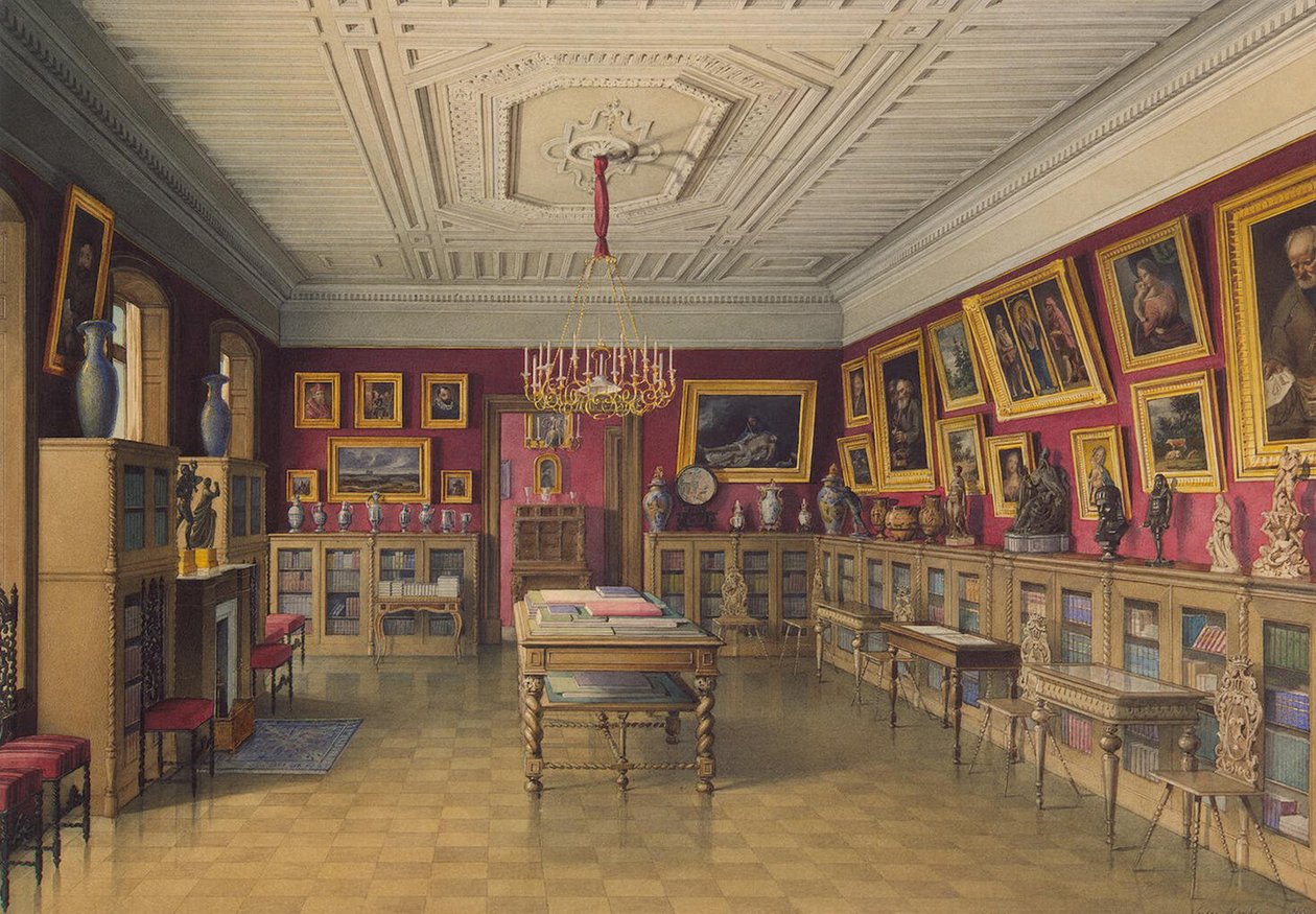 O Palácio Stroganov em São Petersburgo. Biblioteca, 1865 de Jules Mayblum