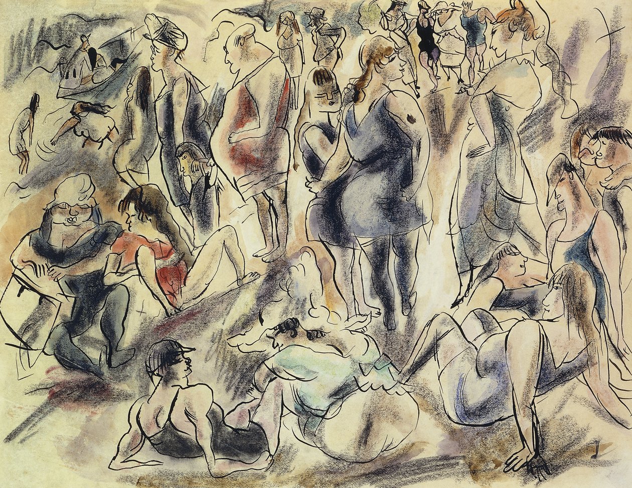 Praia americana; Plage American, c.1917 de Jules Pascin