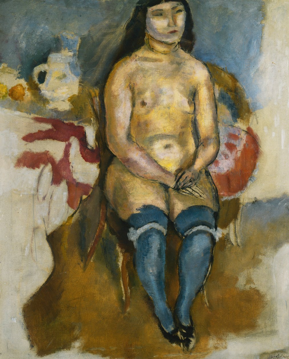 Asiático em meias azuis; Asiática com fundo azul, 1922 de Jules Pascin