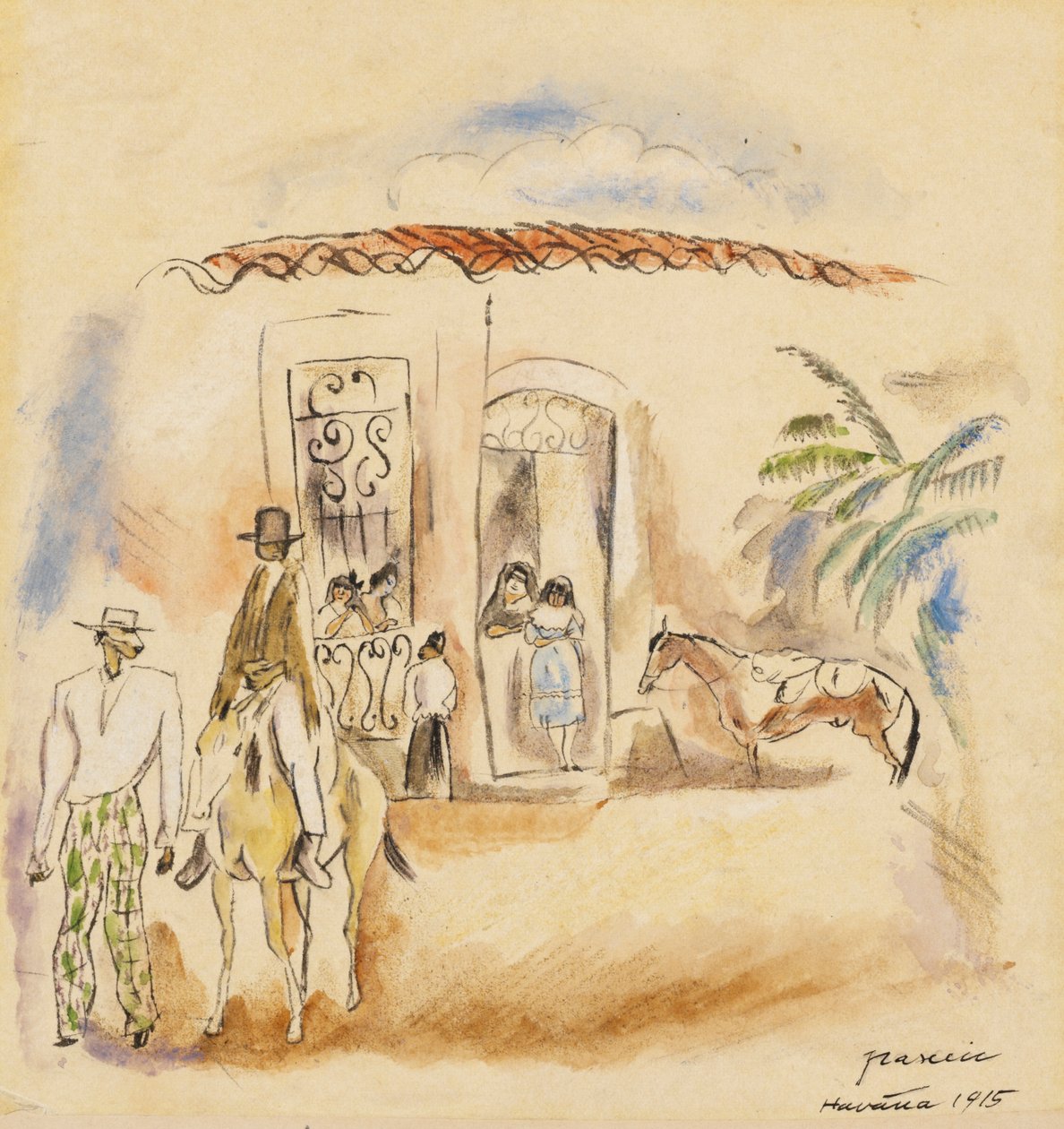 Grupo de figuras, Homem com calças de chapa verde de Jules Pascin
