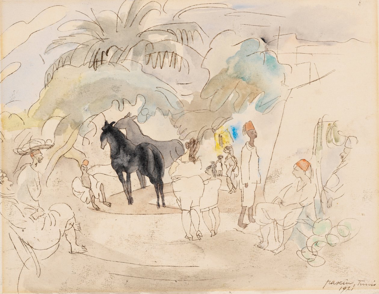 Números e Dois Cavalos na Paisagem de Jules Pascin