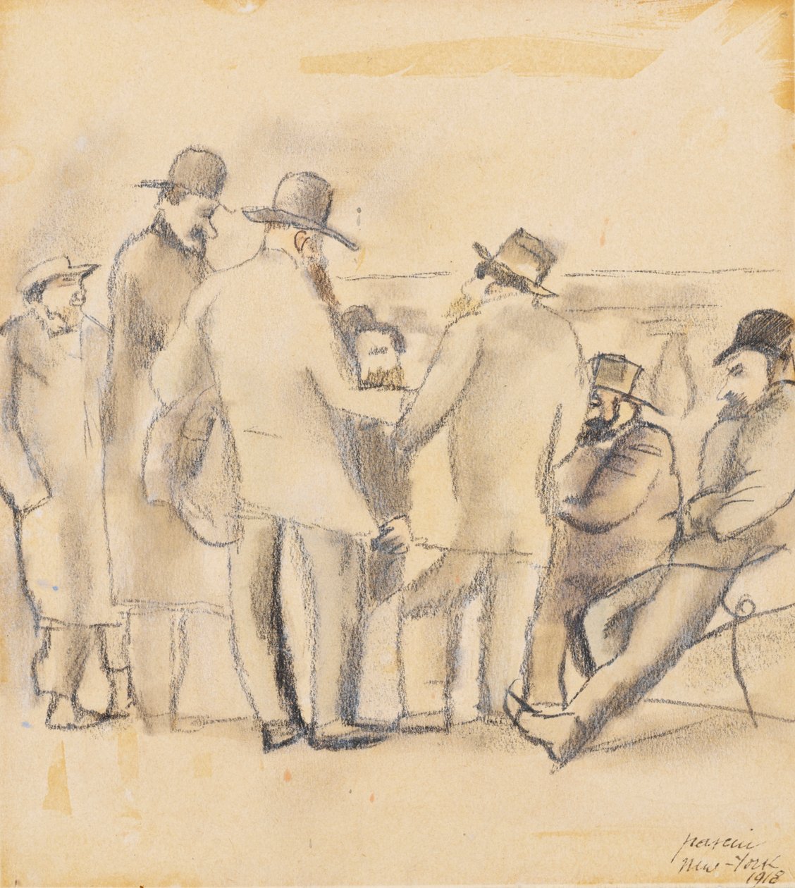 Grupo de Homens, Nova York, 1918 (wc e lápis sobre papel) de Jules Pascin