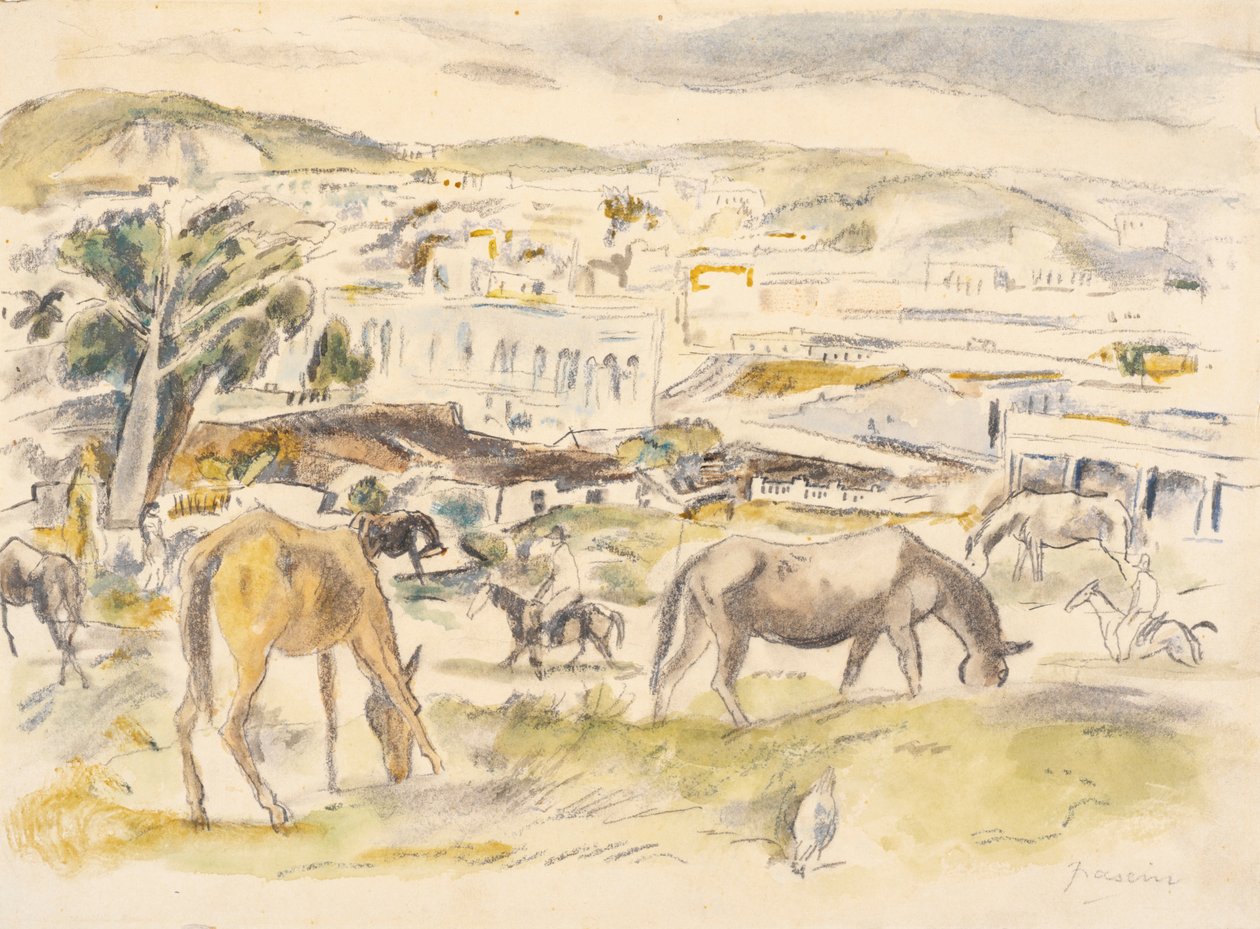 Cavalos na paisagem (wc no papel) de Jules Pascin