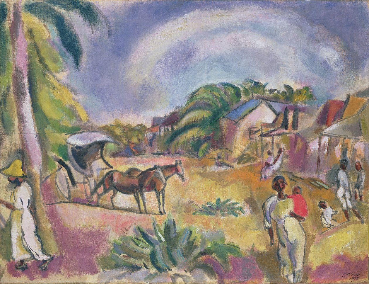 Paisagem com figuras e carruagens, 1915 de Jules Pascin