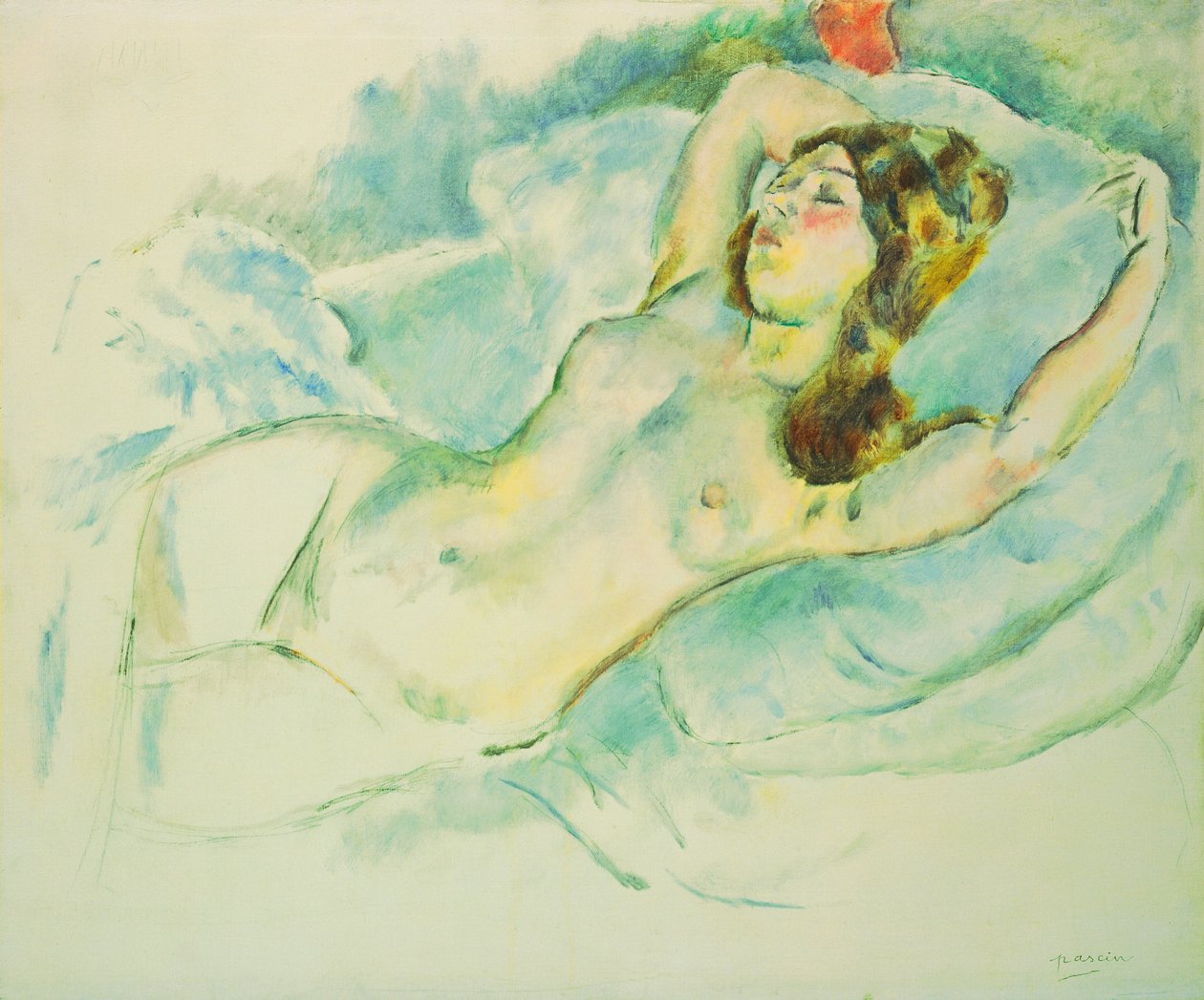 Mulher nua reclinada; Mulher nua reclinada, 1920-1925 de Jules Pascin