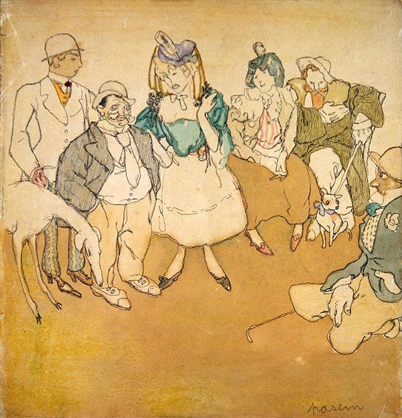 Personnages et Chiens, c.1906 (caneta e tinta e aguarela sobre papel) de Jules Pascin