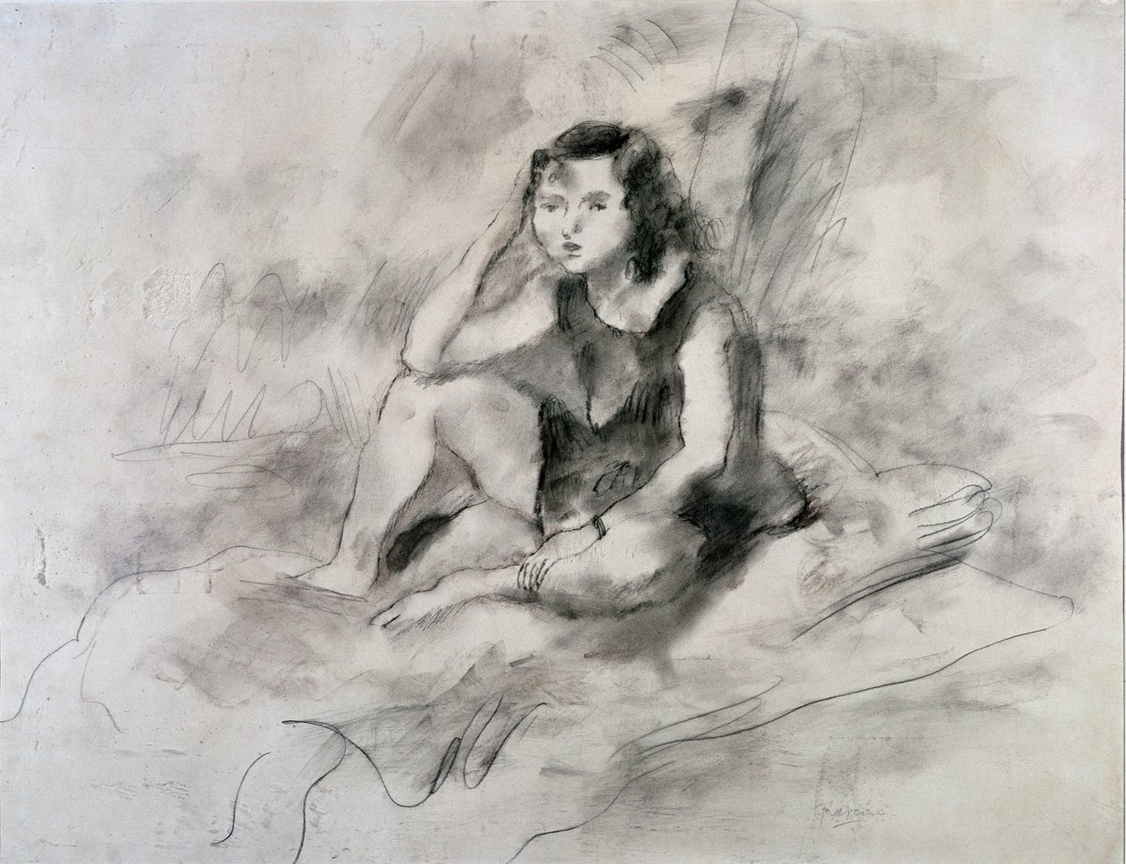 Rapariga sentada (Aquarela e Tinta, ca. 1910) de Jules Pascin