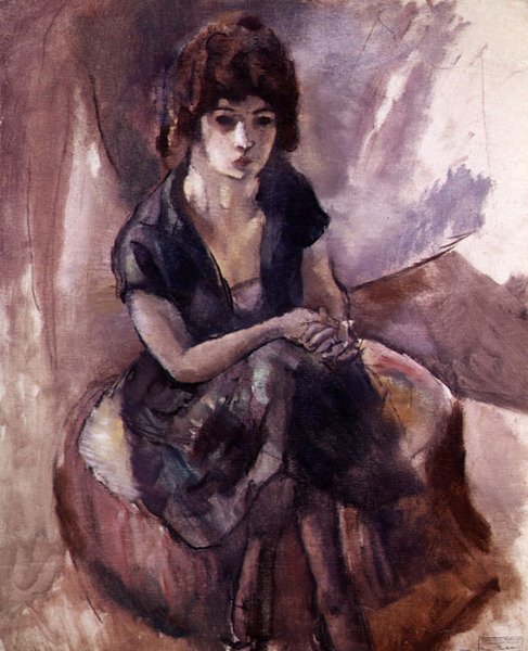 Sentada Jovem Mulher (óleo sobre tela) de Jules Pascin