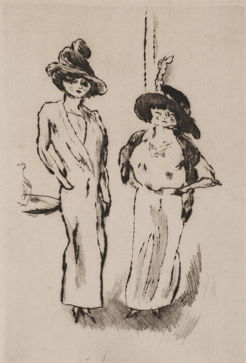 Duas mulheres no baile, c.1910 (gravura) de Jules Pascin