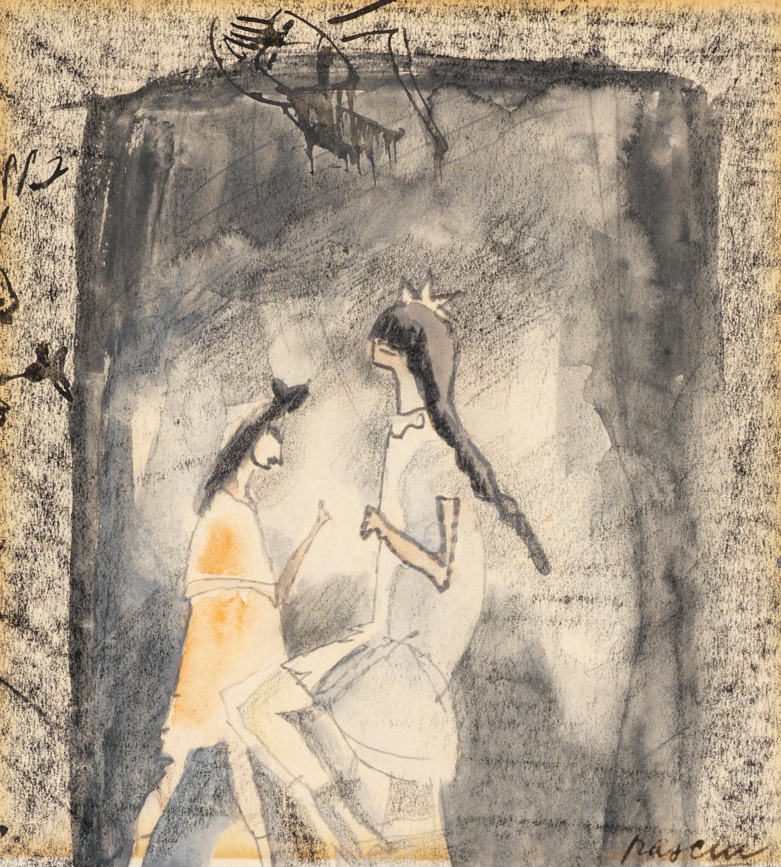 Dois, meninas jovens, (wc, papel) de Jules Pascin