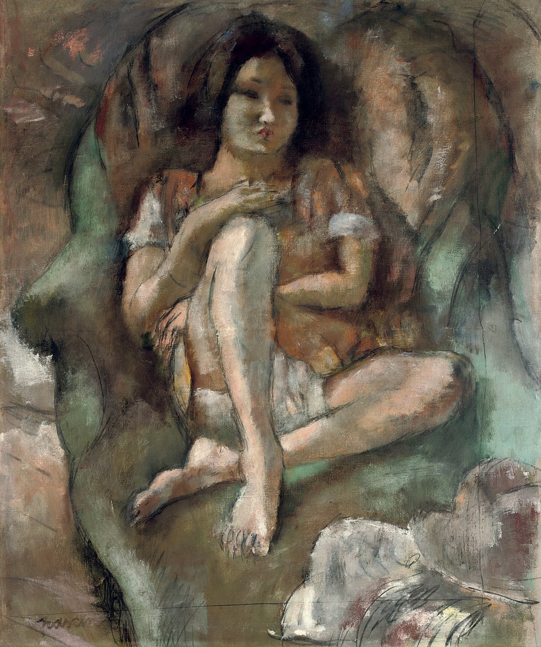Moça em uma poltrona; Menina em uma poltrona, 1922 de Jules Pascin