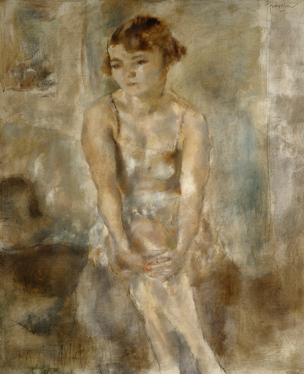 Jovem mulher sentada na camisa; Jovem sentado na camisa, 1923 de Jules Pascin