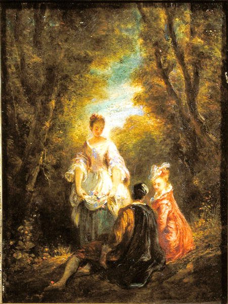 Conversa em um parque (óleo sobre papel sobre tela) de Jules Robert Auguste