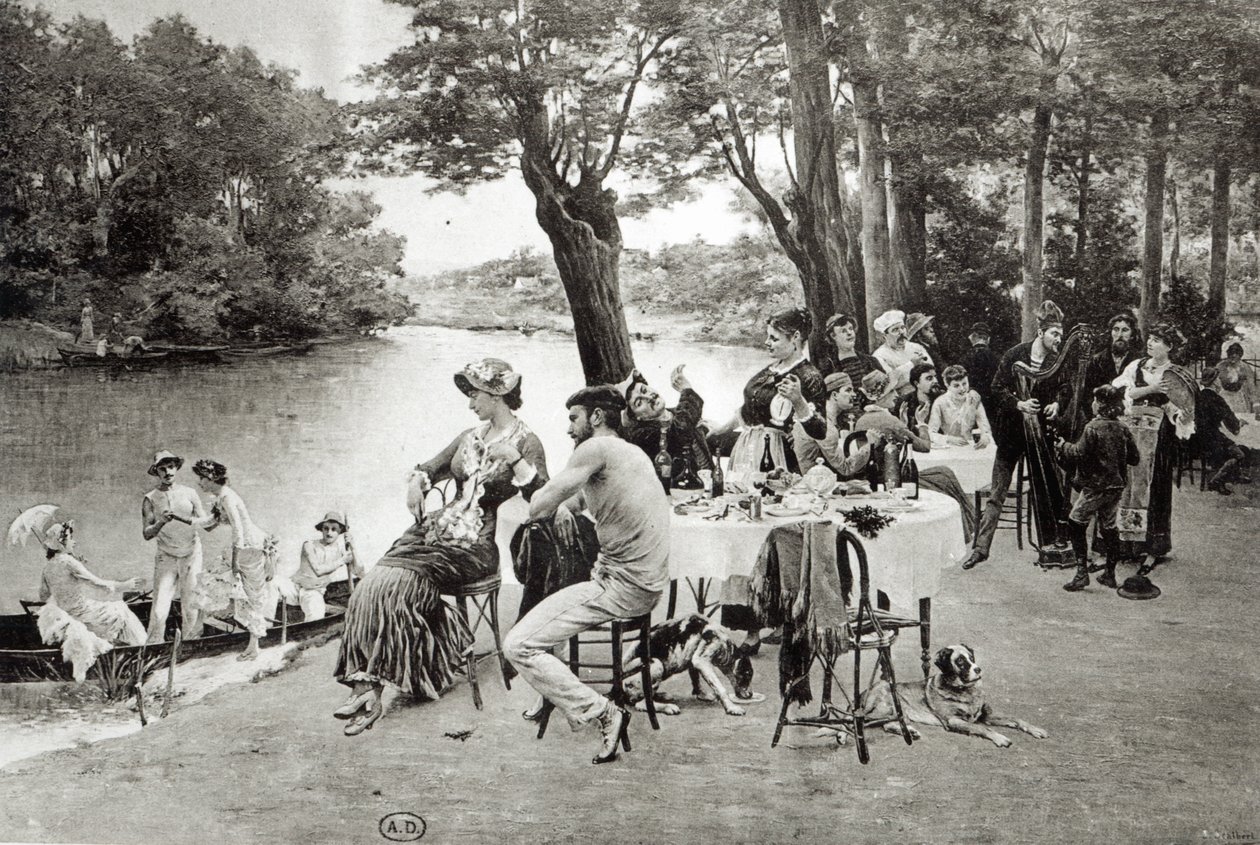 Cena na margem do rio Marne (fototipia) de Jules Scalbert