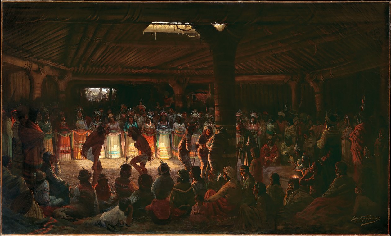 Dança numa Casa Redonda Subterrânea em Clear Lake, Califórnia de Jules Taverniers