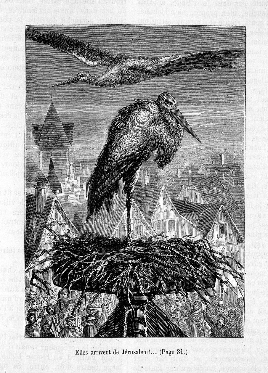 Cegos num telhado - em "The Friend Fritz", de Erckmann-Chatrian, doente. por Théophile Schuler de Jules Theophile (after) Schuler
