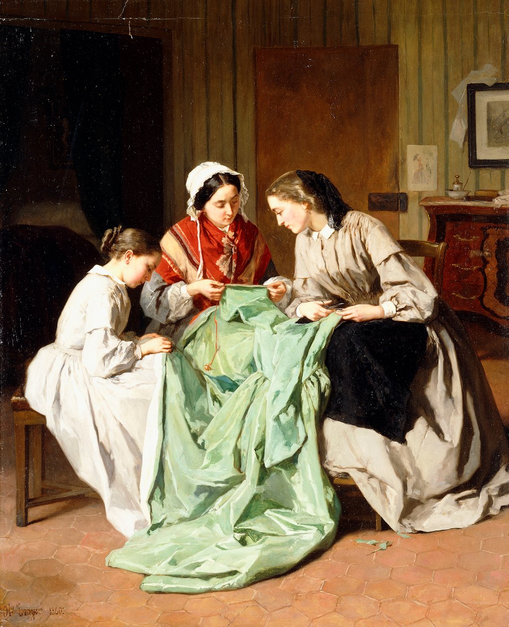 O vestido de baile, 1860 de Jules Trayer