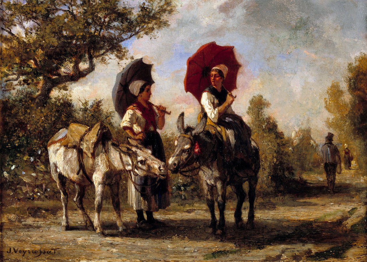 La promenade a burro Pintura de Jules Veyrassat (1828-1893) Colecção privada do século XIX de Jules Veyrassat