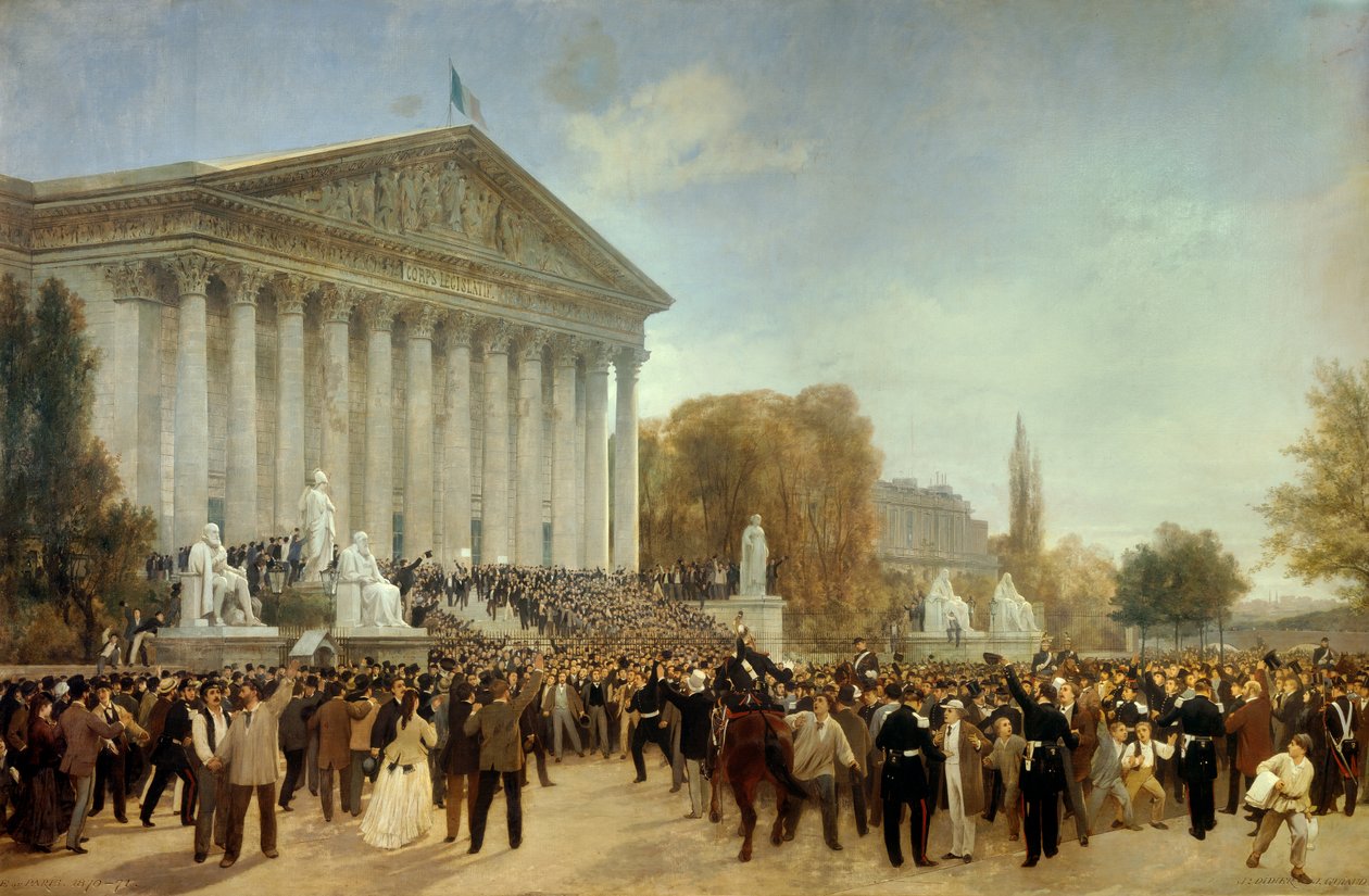 O palácio do órgão legislativo após sua última sessão, proclamação da decadência do Império em 4 de setembro de Jules and Guiaud Jacques  Didier