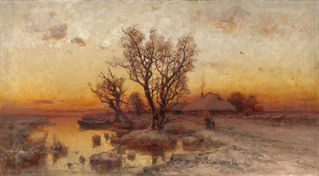 Pôr do sol sobre um Hamlet ucraniano, 1915 de Juli Julievich Klever