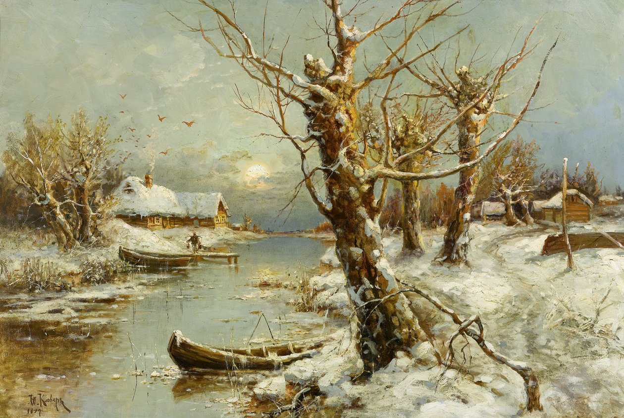 Paisagem do rio do inverno, 1897 de Juli Julievich Klever