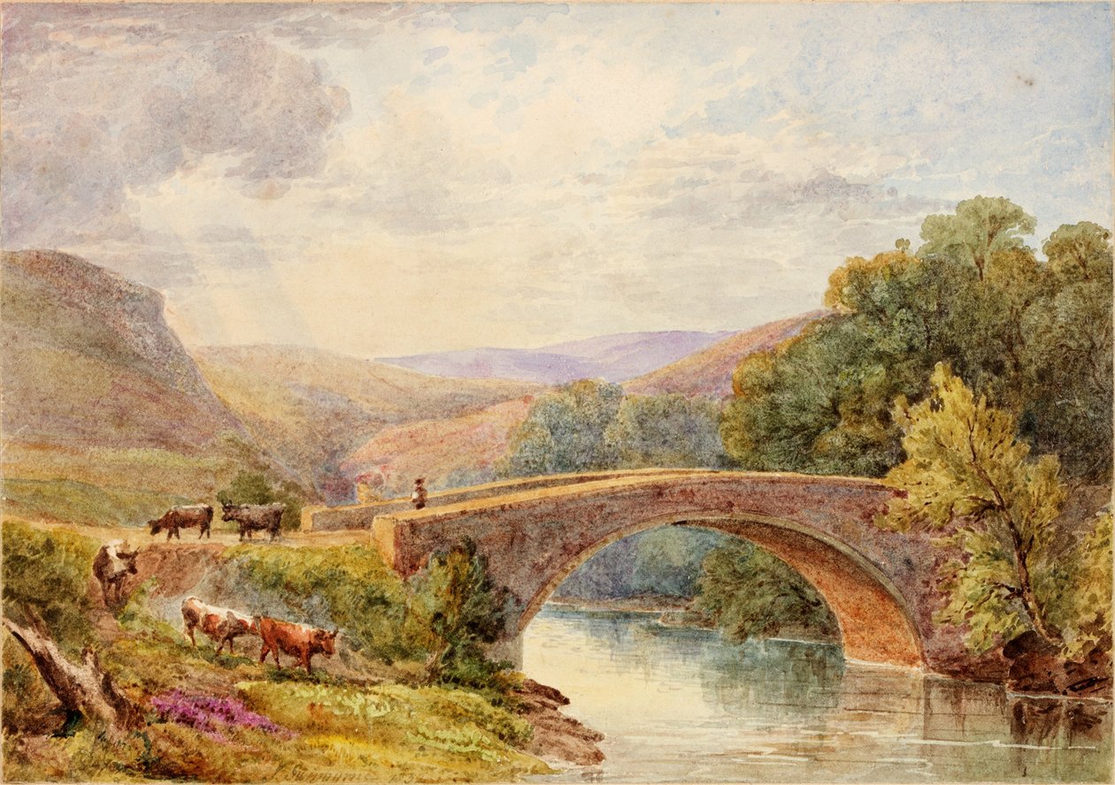 Lewisburn Bridge, North Tyne wc em papel no cartão de Julia Swinburne