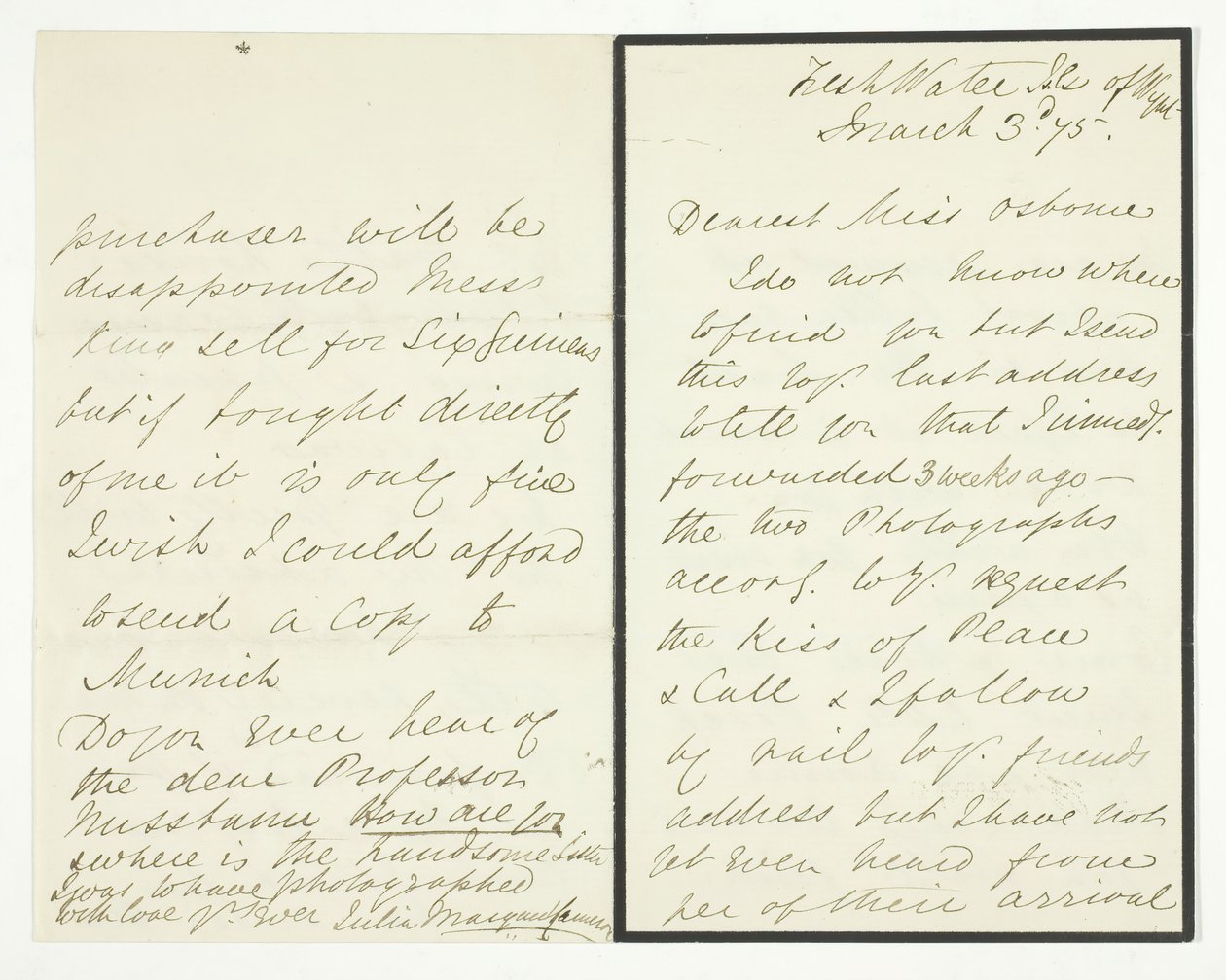 Carta de autógrafos, 3 de março de 1875. de Julia Margaret Cameron