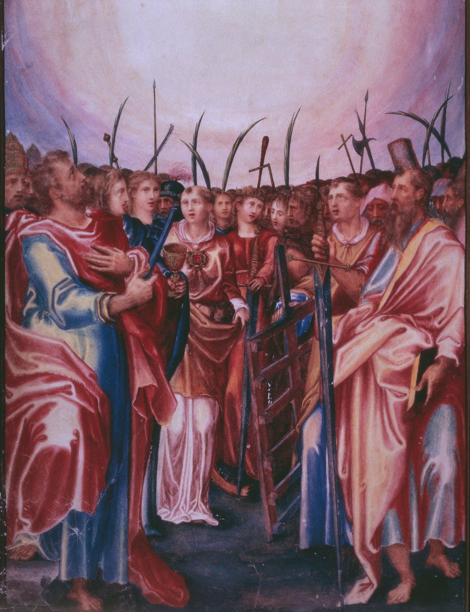 Dia de Todos os Santos, de um fac-símile do Breviário do Rei Filipe II de Espanha, 1569 (pergaminho) de Julian and Leon, Andres de Fuente del Saz