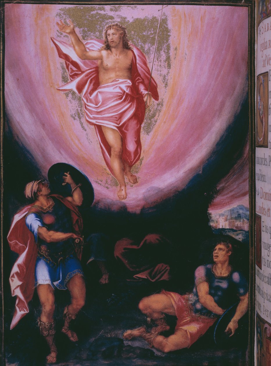 Ressurreição, de um fac-símile do breviário do rei Filipe II de Espanha, 1569 (pergaminho) de Julian and Leon, Andres de Fuente del Saz
