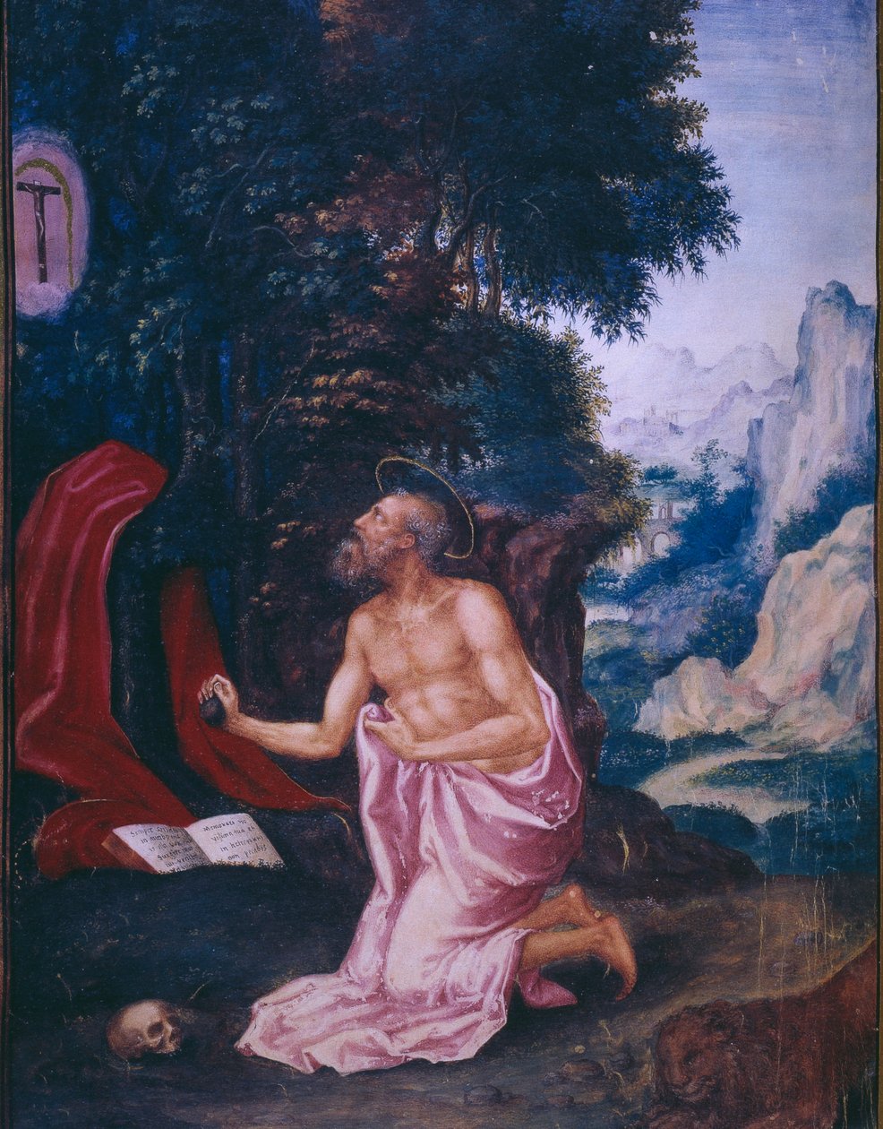 São Jerônimo, de um fac-símile do breviário do rei Filipe II de Espanha, 1569 (pergaminho) de Julian and Leon, Andres de Fuente del Saz