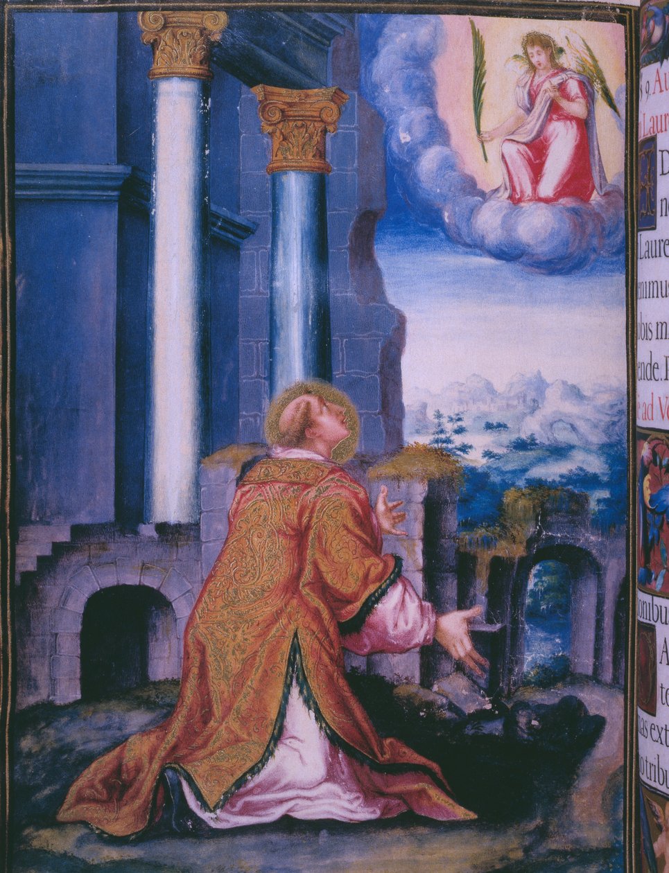 São Lourenço, a quem foi dedicado o mosteiro do Escorial, de um fac-símile do Breviário do rei Filipe II de Espanha, 1569 (pergaminho) de Julian and Leon, Andres de Fuente del Saz