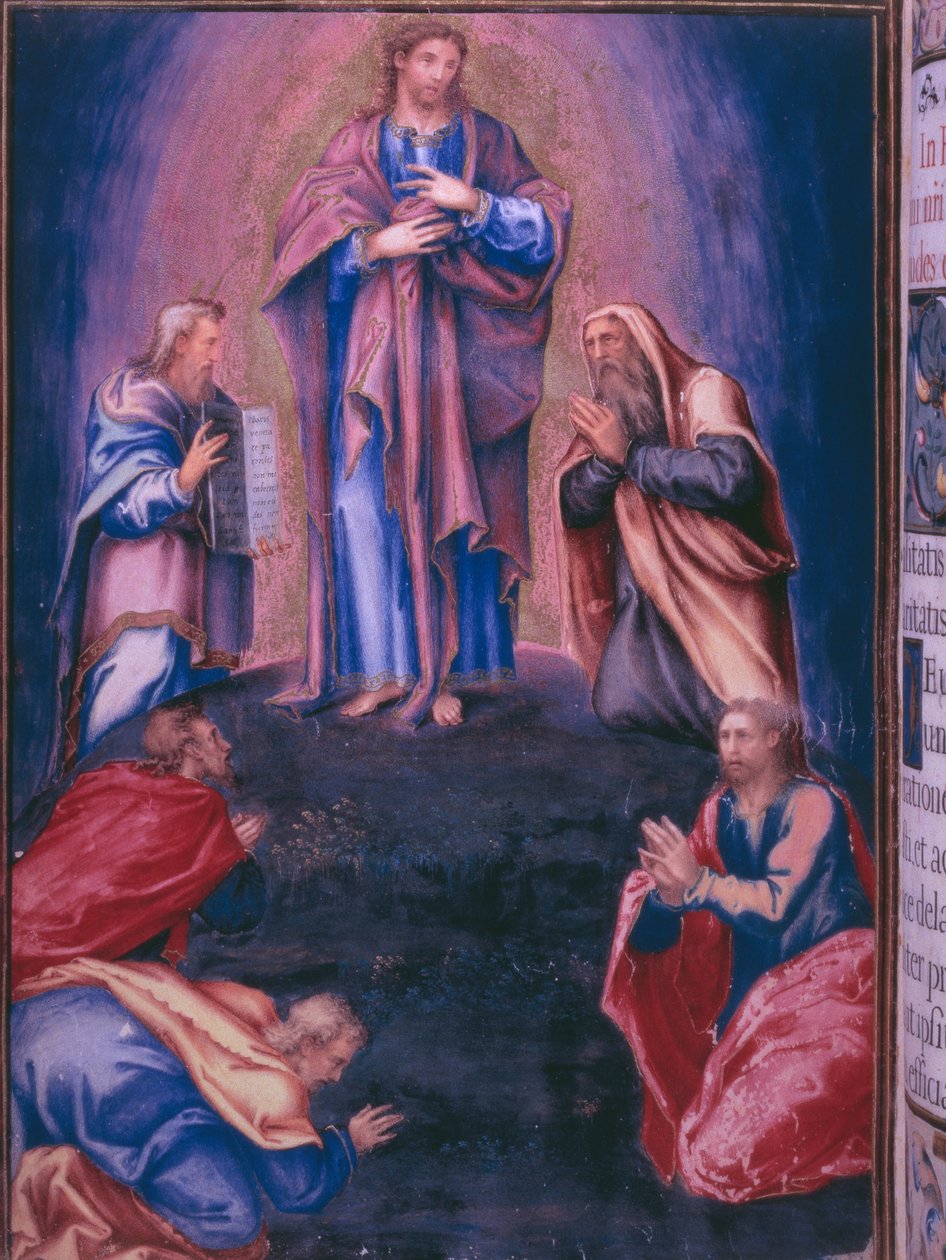 Transfiguração, de um fac-símile do breviário do rei Filipe II de Espanha, 1569 (pergaminho) de Julian and Leon, Andres de Fuente del Saz