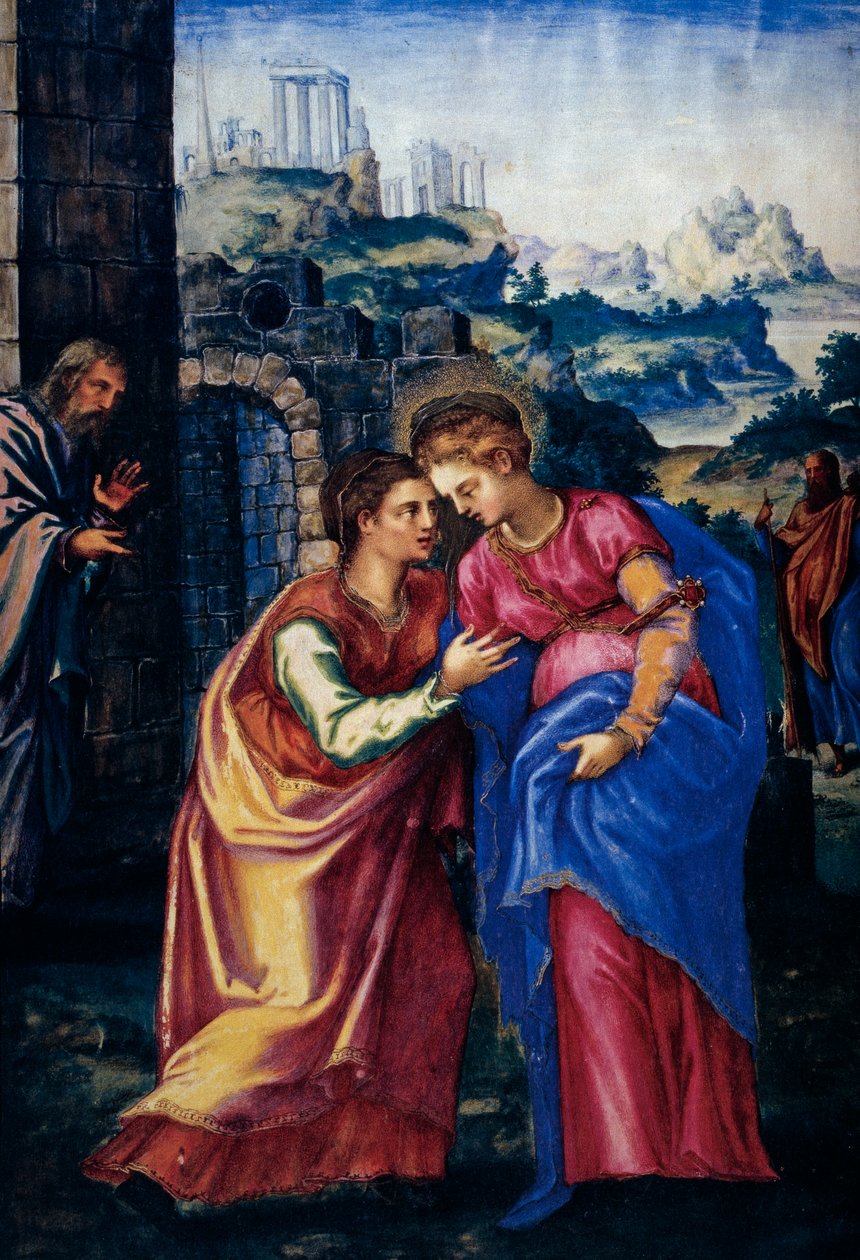 Visitação, de um fac-símile do breviário do rei Filipe II de Espanha, 1569 (pergaminho) de Julian and Leon, Andres de Fuente del Saz