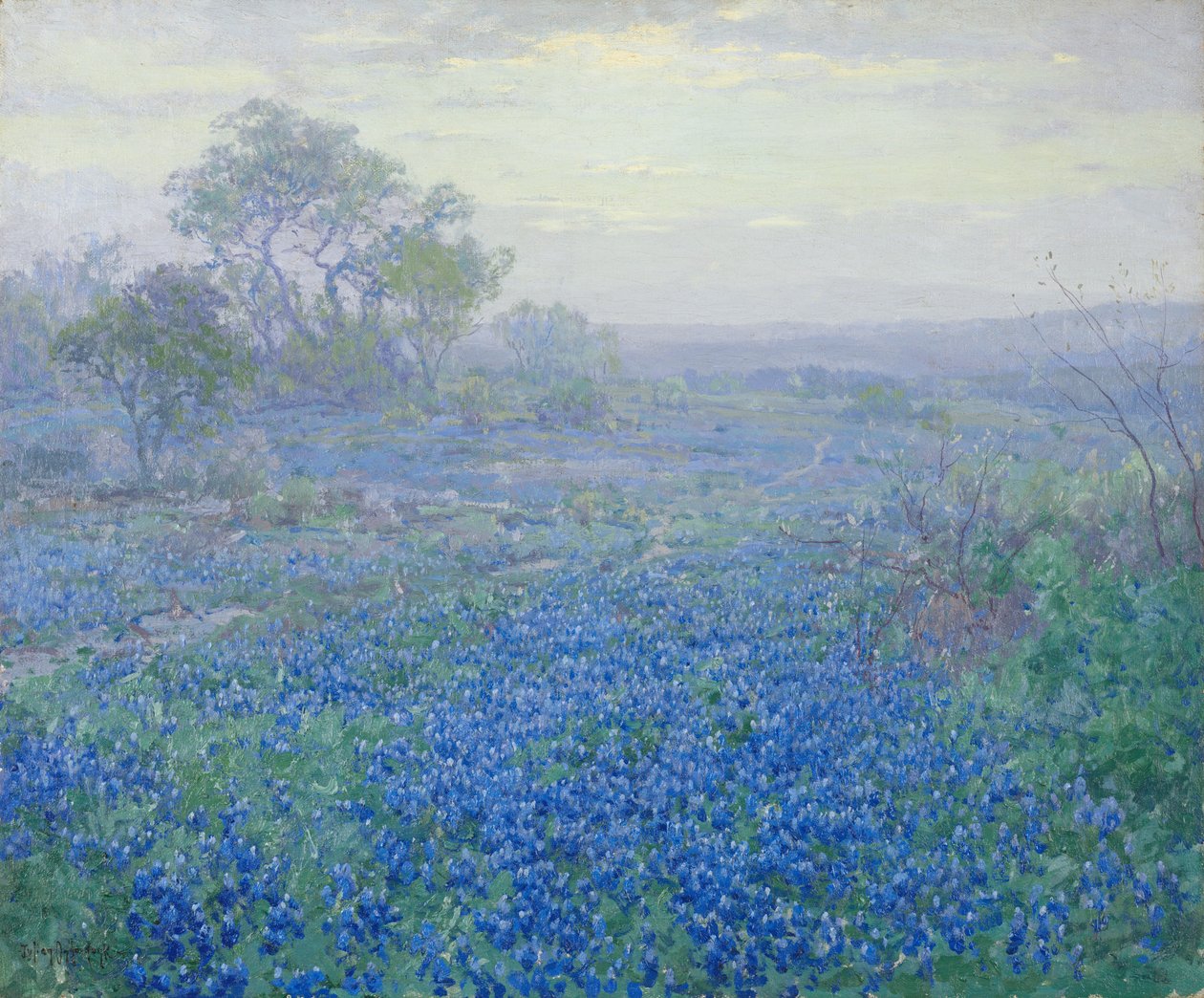 Um dia nublado, Bluebonnets perto de San Antonio, Texas de Julian Onderdonk