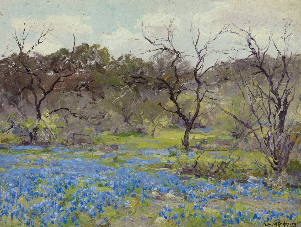 Bluebonnets do início da primavera e Mesquite, 1919 de Julian Onderdonk