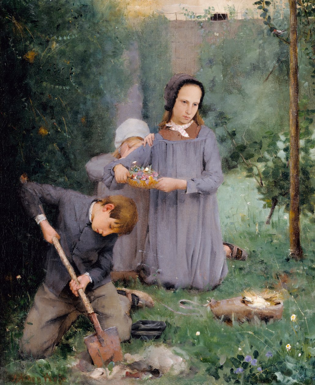 Crianças enterrando um pássaro, 1878. de Julian Alden Weir