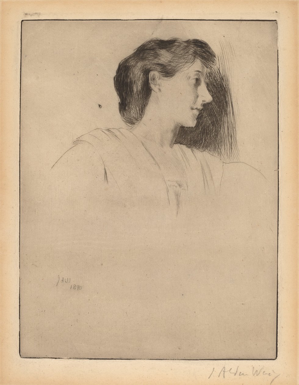 Cabeça de perfil de uma mulher, 1890. de Julian Alden Weir