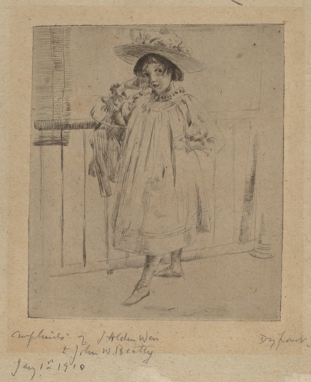 Menina com Chapéu Grande, 1893. de Julian Alden Weir