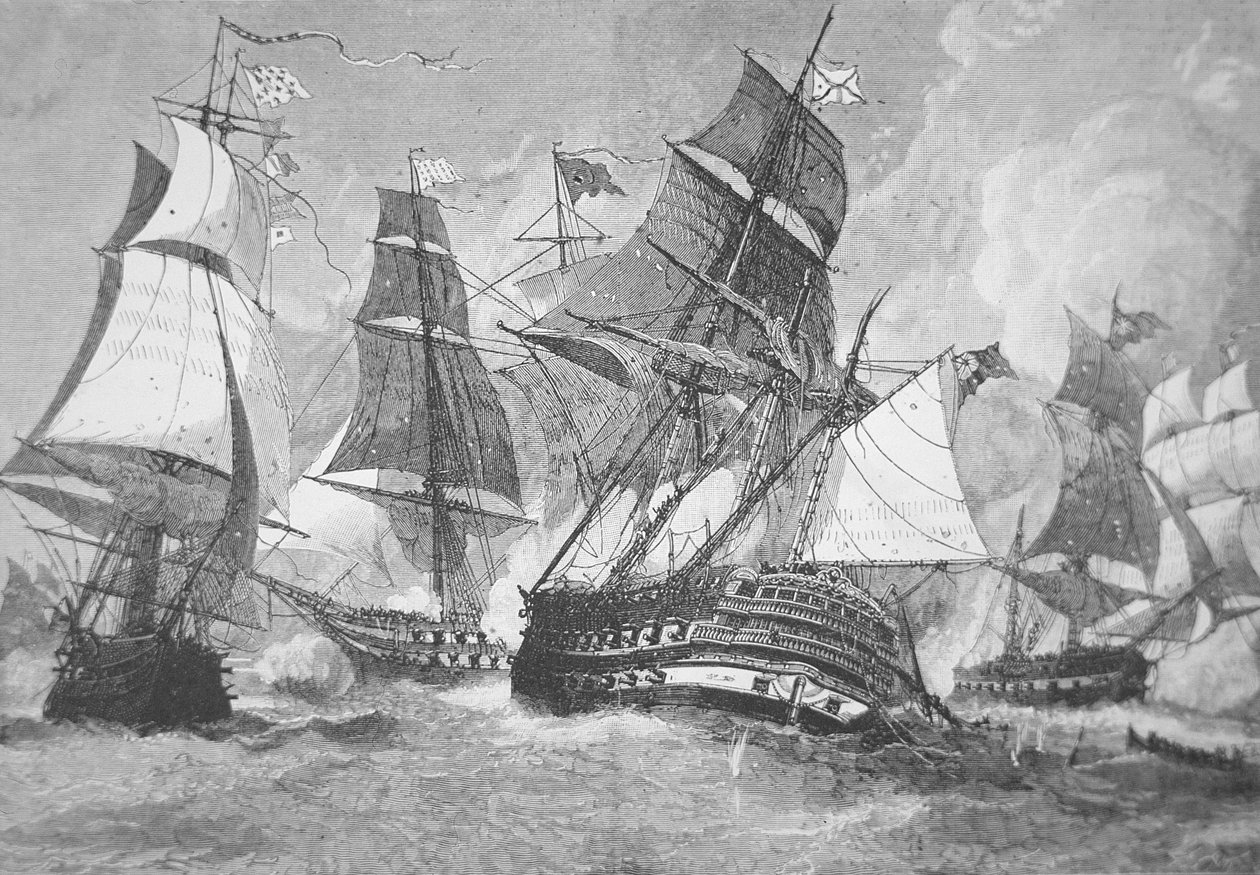 Batalha da Baía de Chesapeake (litho) de Julian Oliver (after) Davidson