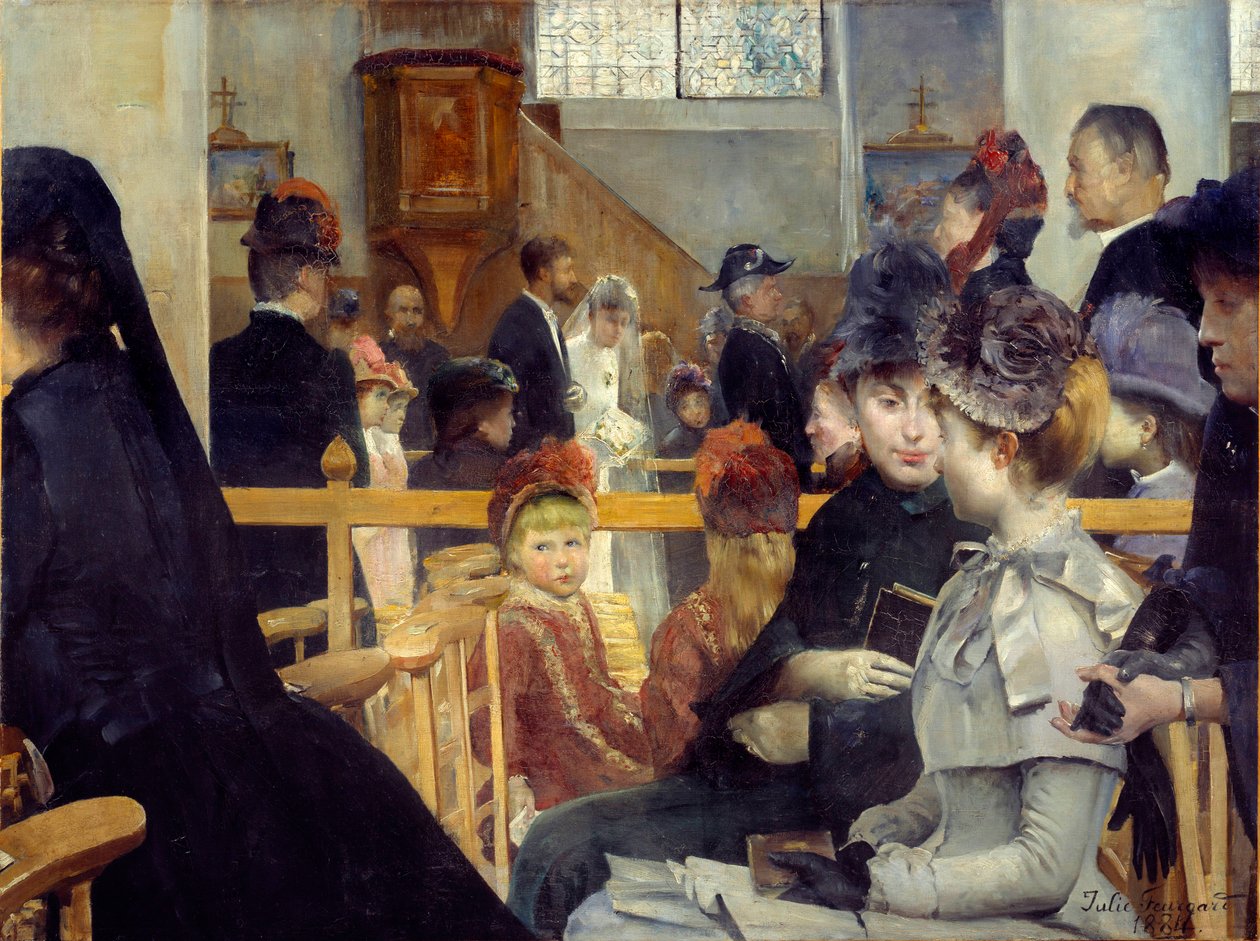 Cerimónia de casamento numa igreja. Pintura de Julie Delance Feurgard (1859-1892) 1884 Brest, Museum of Fine Arts de Julie Delance Feurgard