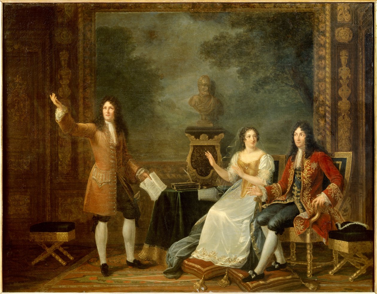 Jean Racine (1639-1699) lendo “” Athalie”” diante de Luís XIV (1638-1715) e Françoise d