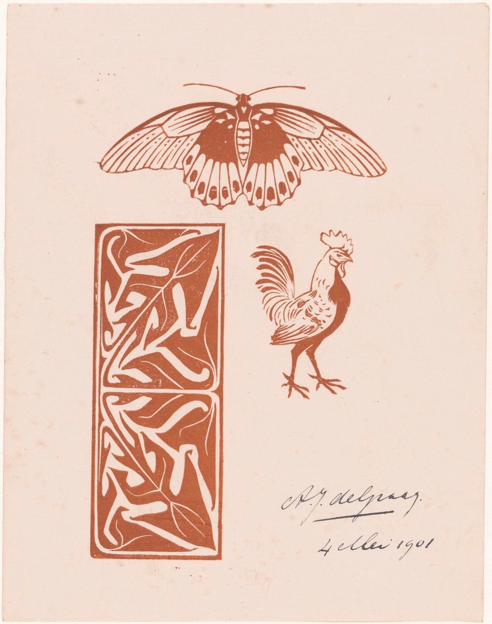 Borboleta, galo e folhagem de Julie de Graag (signed by artist)