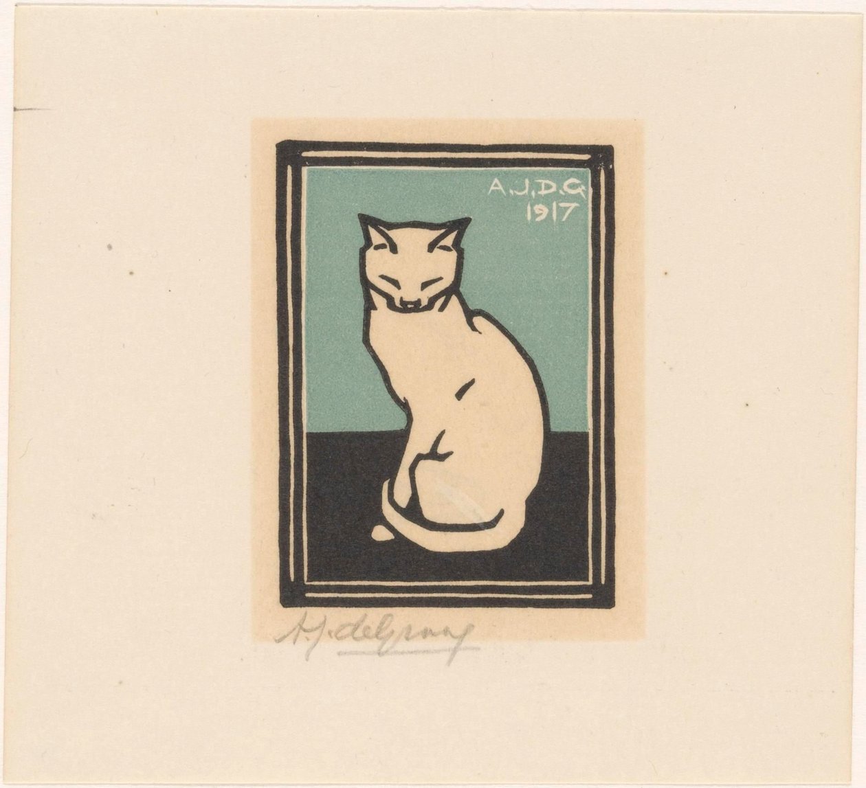 Gato sentado de olhos fechados de Julie de Graag (signed by artist)