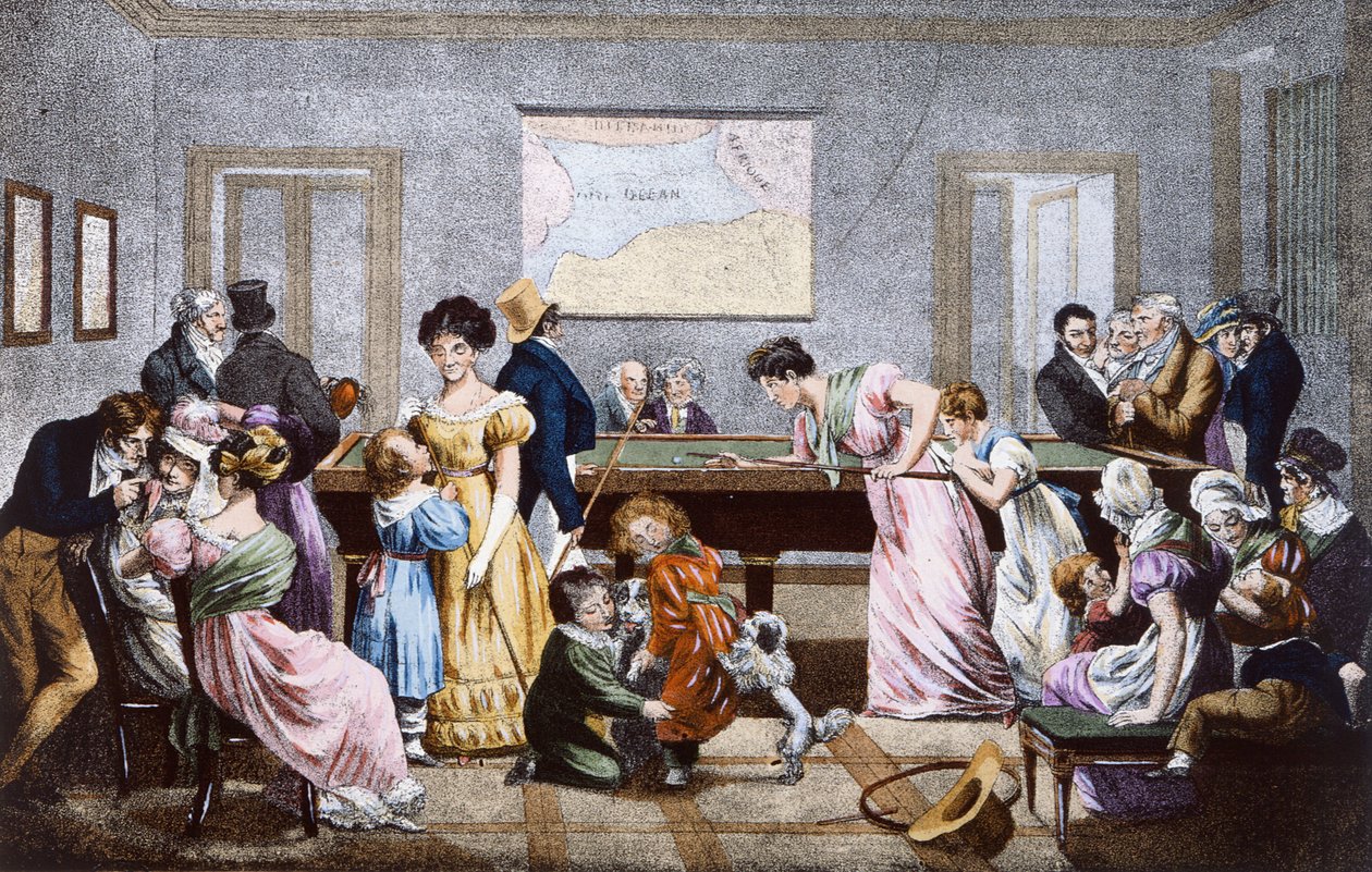 Uma sala de bilhar no século XIX, 1828 de Julien Leopold Boilly