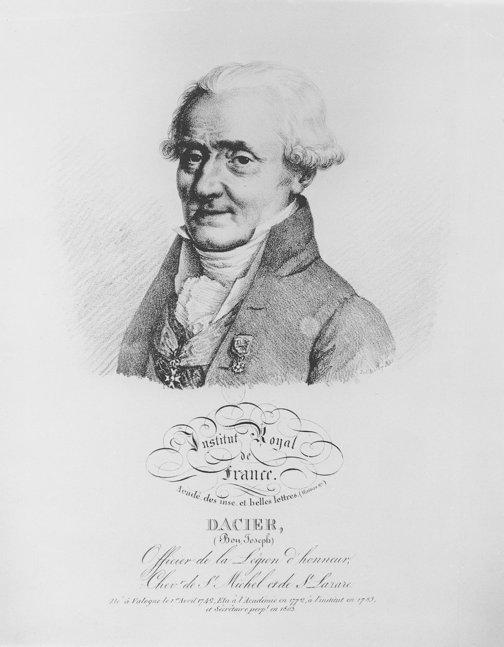 Bon-Joseph Dacier (1742-1833) de &39;Coleção de Retratos de Acadêmicos Famosos&39;, 1820 de Julien Leopold Boilly