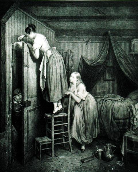 The Nosy Parker Punished, gravado por Alphonse Leon Noel (1807-84) (estampado) de Julien (after) Vallou de Villeneuve